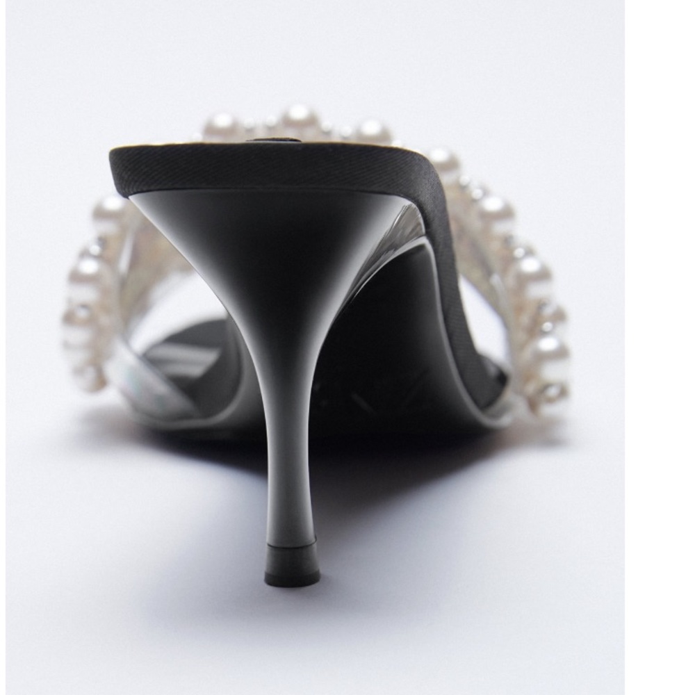 Zara Pearl Detail Square Toe Heel Sandals Size 9/40 - Picture 5 of 7